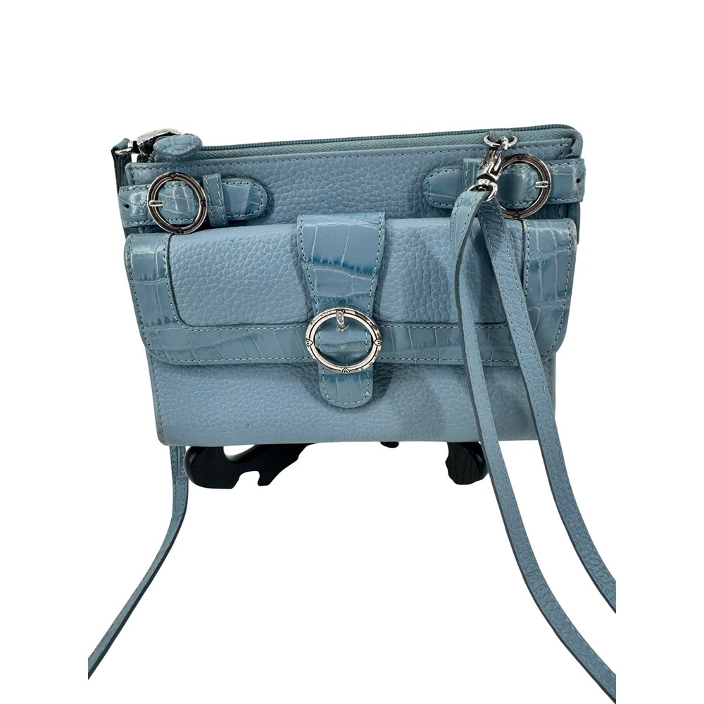 Brighton Crossbody Bag Women Small Blue Leather Croc Embossed Heart Charm‎ Purse